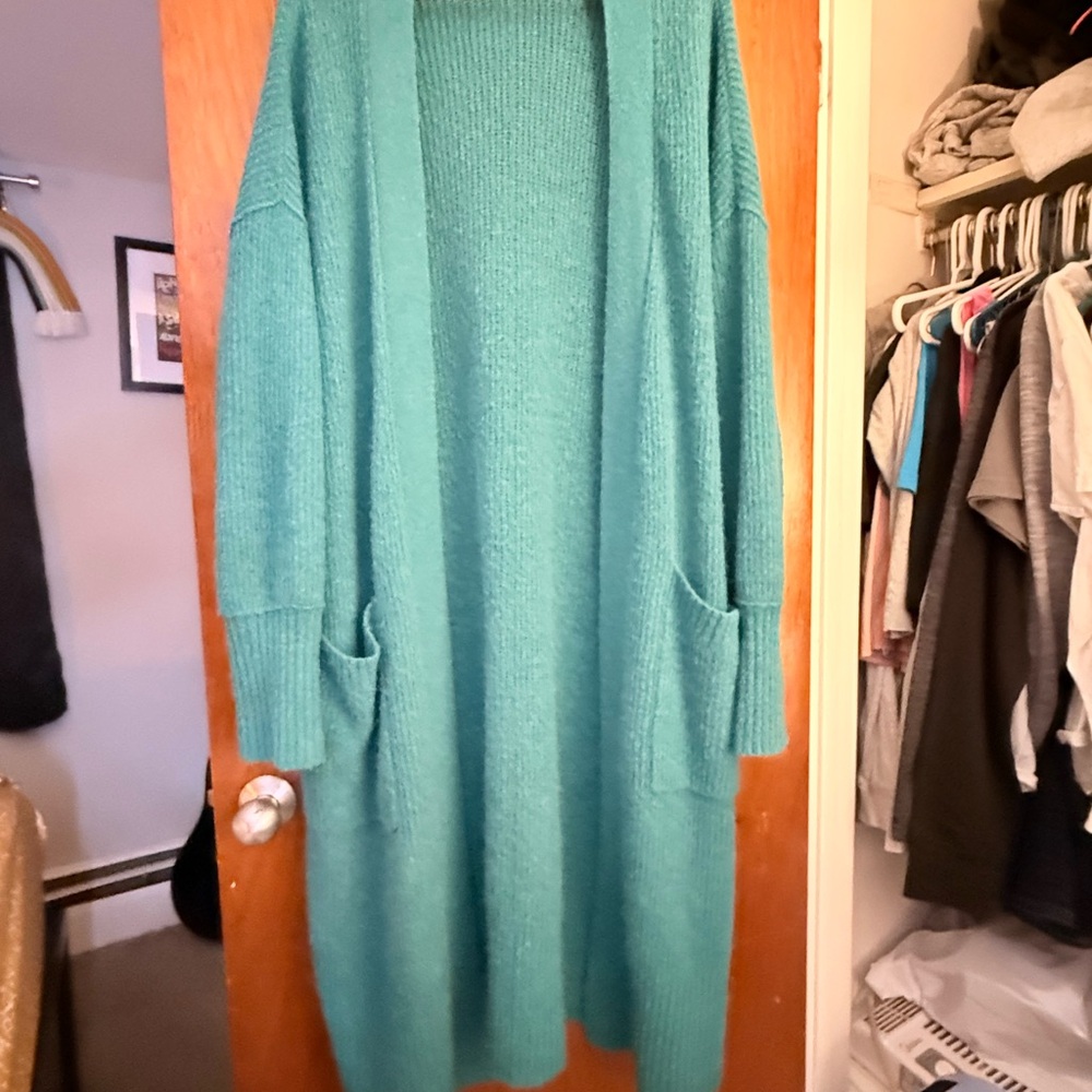 Free People alpaca blend oversized duster cardigan in teal - Picture 2 of 2